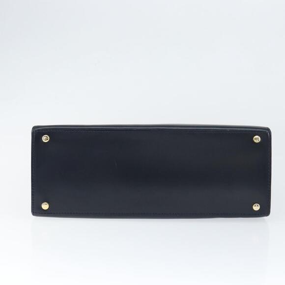 CELINE Circle Hand Bag Leather Navy Gold Auth 149129 - Picture 5 of 16